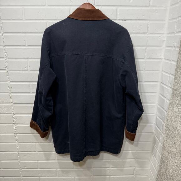 Vintage American Eagle Corduroy Canvas Chore Barn Coat Navy Flannel Mens Sml - Picture 6 of 12